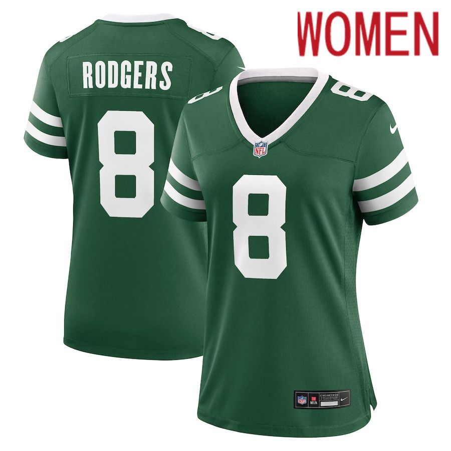 Women New York Jets #8 Aaron Rodgers Nike Legacy Green Game NFL Jersey